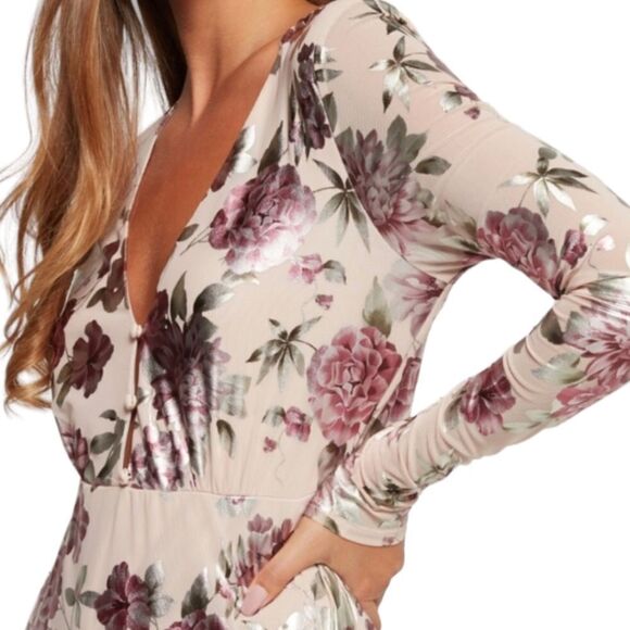 SHOW ME YOUR MUMU Maxi Dress Carmella Floral Metallic with Romper Lining M - Picture 2 of 14